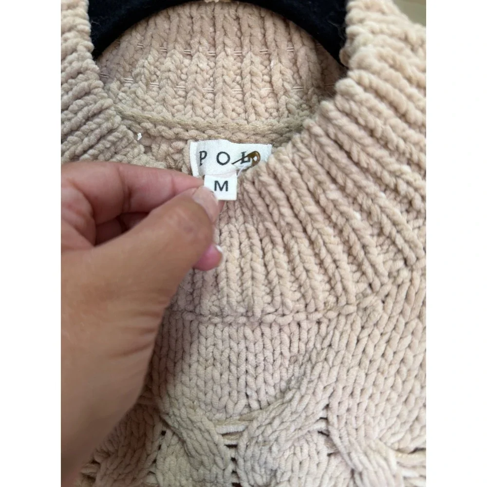 POL BST601 Beige Cable Knit Mock Neck Cropped Sweater Mens Medium - Picture 2 of 6